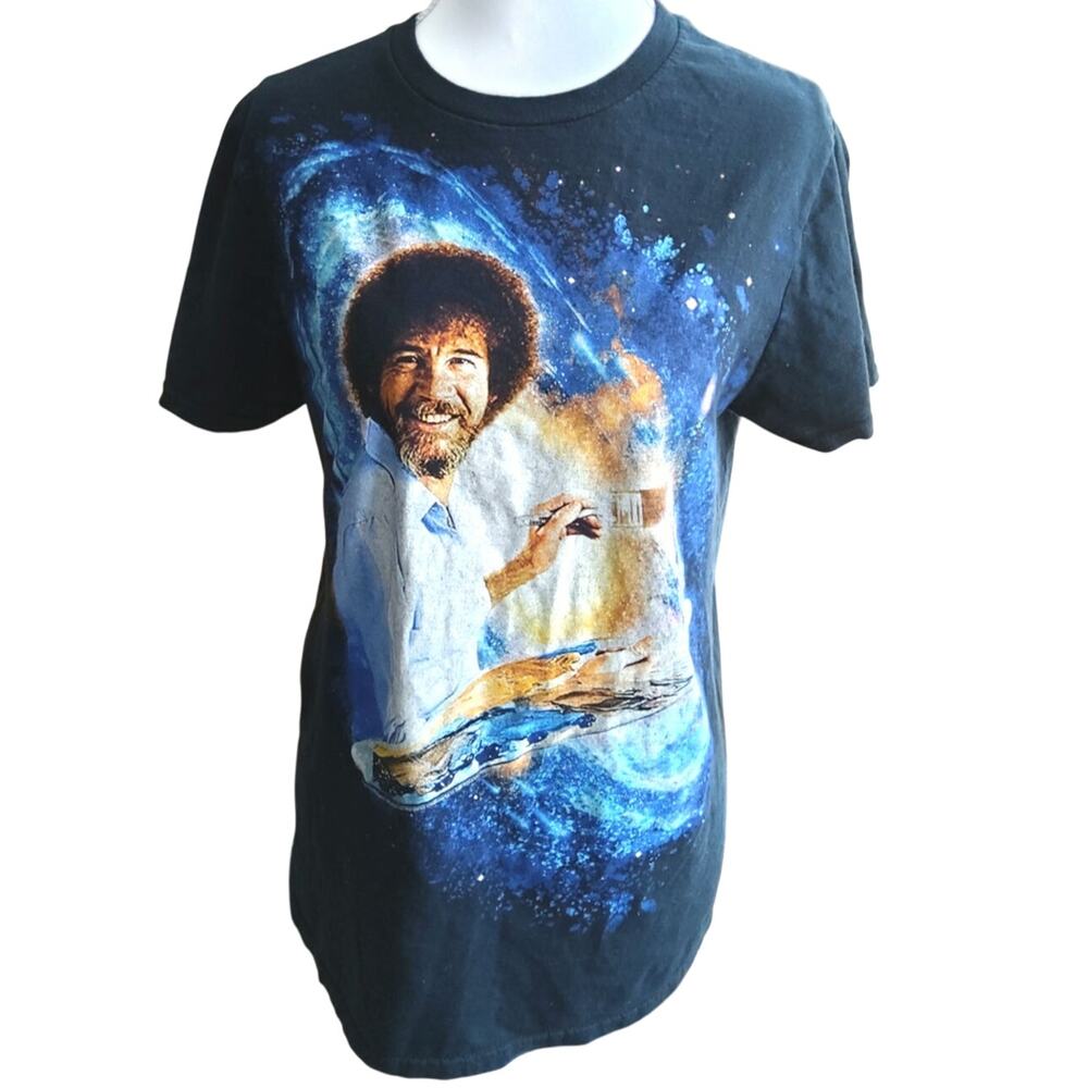 $Bob Ross novelty t-shirt it's Size S 100% cotton Navy. Retro art to wear hippie